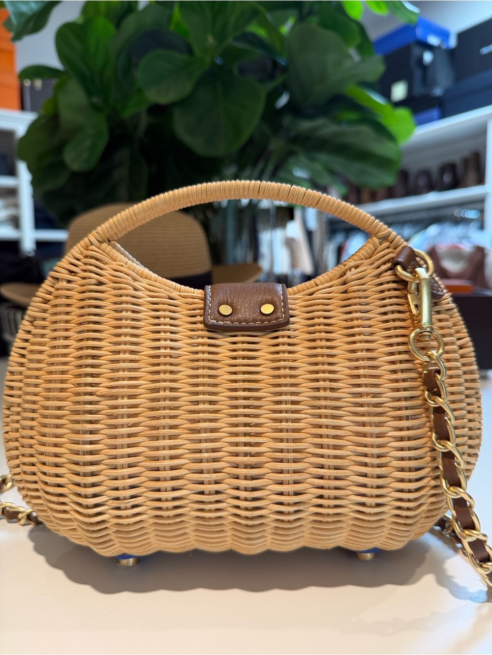 J. McLaughlin Wicker Crossbody in Tan with Gold Chain - Picture 6 of 11